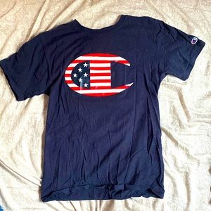 champion T navy blue american flag champ logo size small